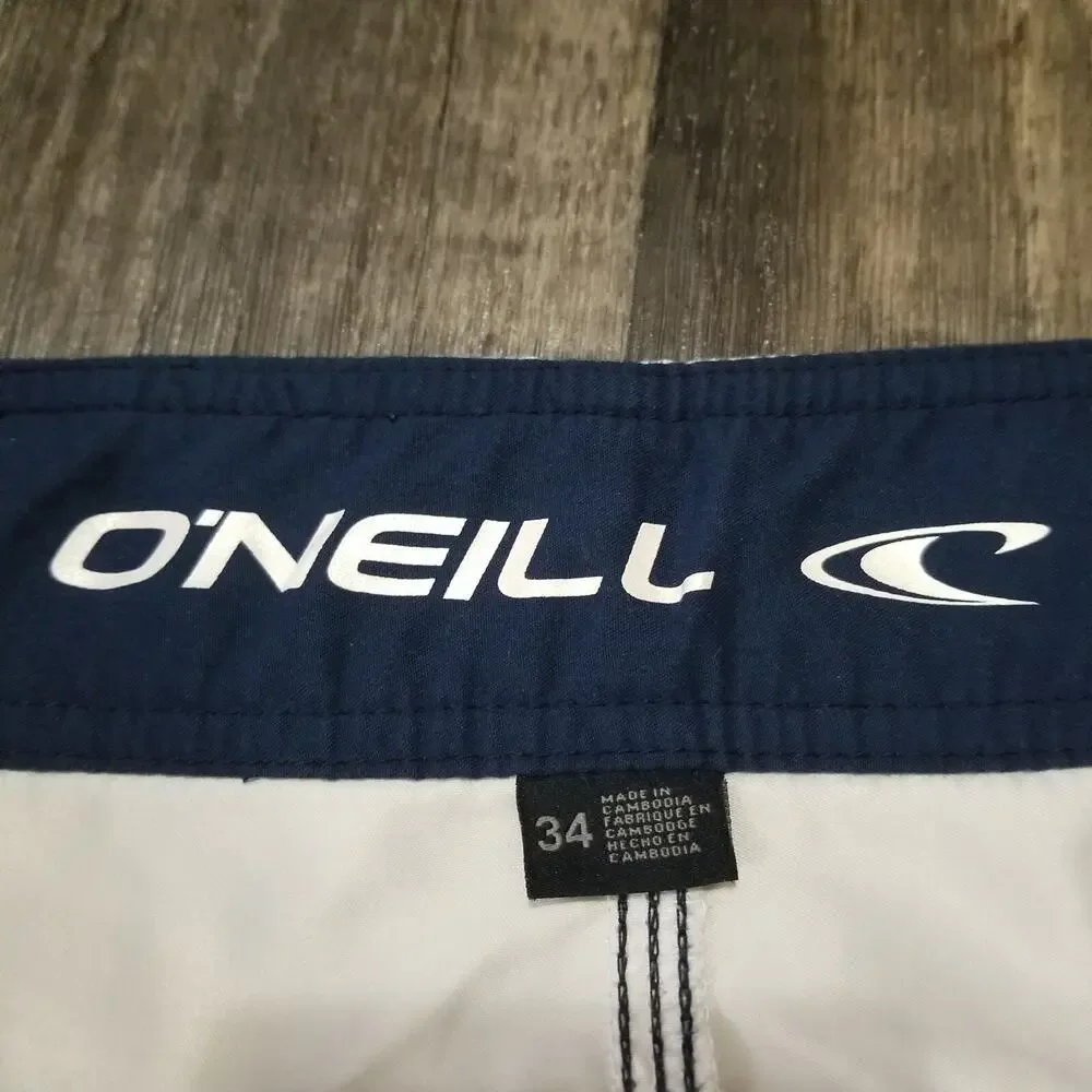 O'Neill Swim Shorts Mens 34 Fishing Board Shorts Logo Blue/Orange‎
